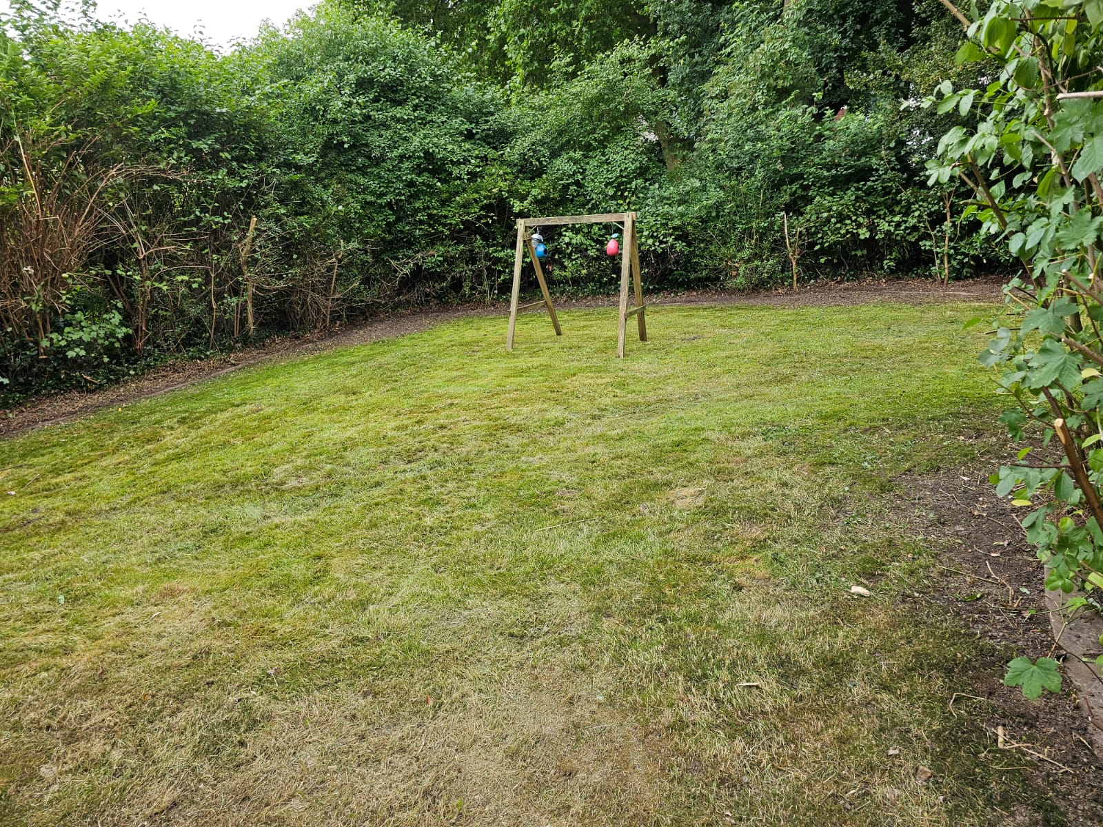 Gepflegte Rasenfläche mit Spielbereich